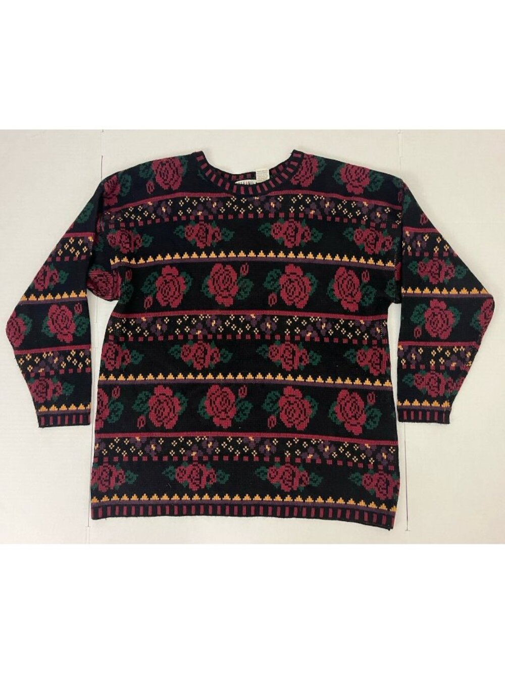 Vintage 90s Stefano Acrylic Knit Sweater Rose Floral Women's L